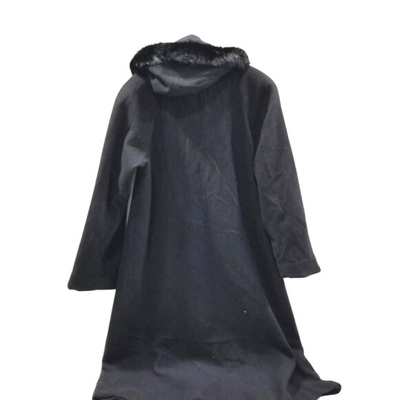 DONNYBROOK Black Wool Blend Fur-Trim Hooded Cape Coat Size 8 - Picture 1 of 4